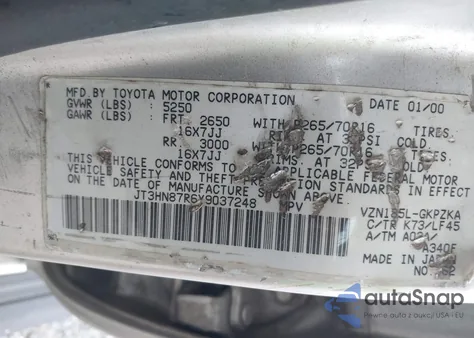 2000 Toyota 4Runner Limited V6 from USA, damaged, VIN JT3HN87R6Y9037248